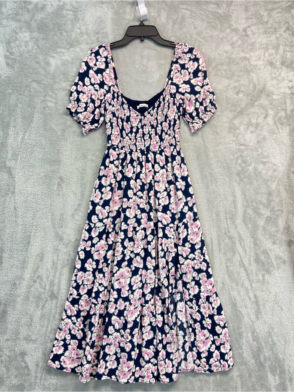 Abercrombie & Fitch Dress Floral Midi Smocked Purple Navy  Size S